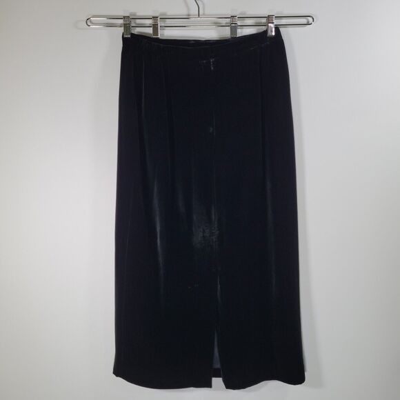 TALBOTS Black Velvet Silk Blend Maxi Skirt Size 12 Back Slit Lined Gothic - Picture 3 of 8